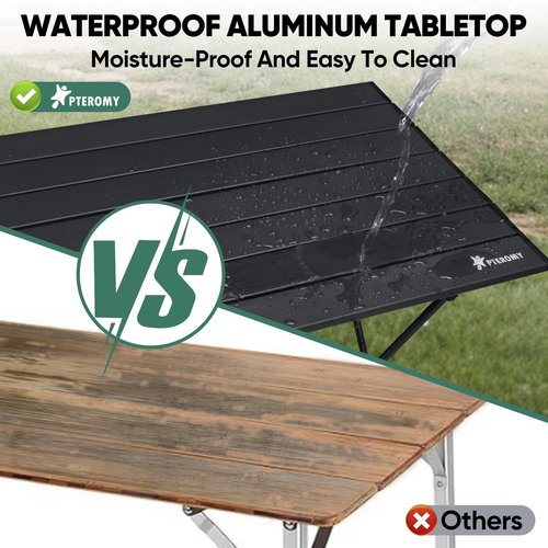 PTEROMY Medium Folding Camping Table, Portable Beach Table with Ultralight Aluminum Tabletop for Travel, Outdoor, Camping, Picnics, and BBQs (Black)