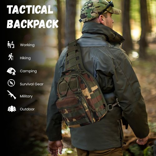 flipfit 900D Outdoor Tactical Shoulder Bag, Men Women Waterproof Lightweight Chest Sling Bag for Hiking Riding & Camping（Jungle Camo）