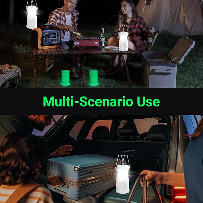 KUNHE 2 Pack LED Glow-in-The-Dark Camping Lanterns Battery Powered (Includes 6 AA Batteries) 350 Lumens IPX4 Water Resistant Portable Lights for Emergency Hurricane Storms and Outages
