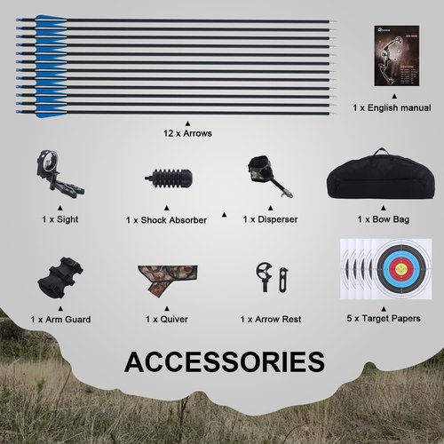 Archery Compound Bow Set for Youth and Beginner Right Handed Compound Bow Package with Archery Hunting Equipment Adjustable 30-60 Lbs Draw Weight 25.5"-28.5" Draw Length 300 fps 2025 New