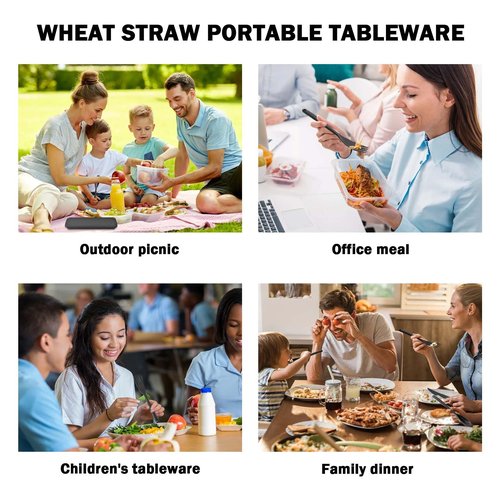 Large Reusable Travel Utensils Set with Case, Plastic Set for Adults Travel Picnic Camping, Portable Flatware Cutlery Set with Chopsticks for Daily Use(Black)