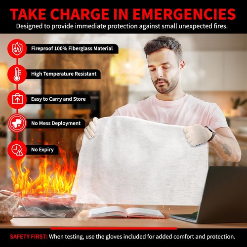 Protect Life Saving Emergency Fire Blankets 2 Pack - 40"x40", Fiberglass Fire Blanket for Home & Kitchen - Fire Suppression or Retardant Tarp - Fire Safety Kit for Car or Camping