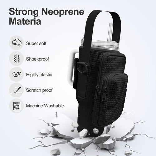 Water Bottle Carrier Bag with Phone Pocket for Stanley 40 oz Tumbler,Neoprene Water Bottle Holder Cross-boday Bag with Adjustable Shoulder Strap& Handheld Strap for Stanley Cup Accessories