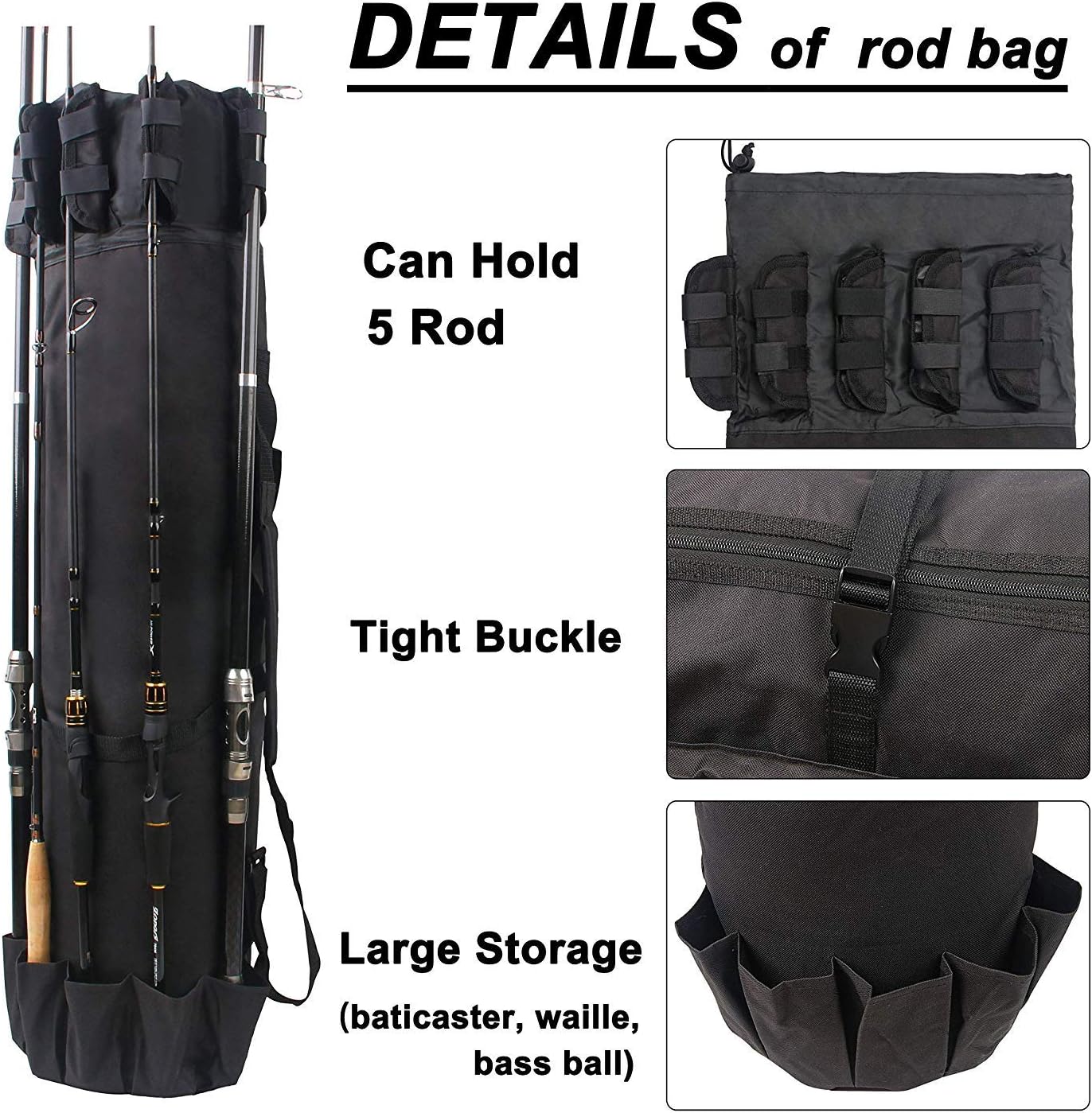 Multifunction Fishing Pole Bag - Waterproof Rod Reel Bag Carrier Case, Durable Canvas Tackle Large Storage Gift for Men Travel, Khaki