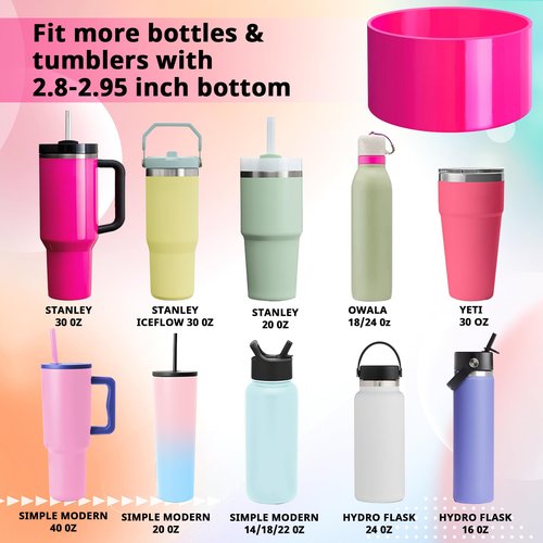 Neon Matte Luster Protective Silicone Boot with Letter Charm for Stanley/Simple Modern cup 20-40oz, Anti-Slip Sleeve Cover for More Tumblers and Water Bottles with 2.8-2.95in Base (Electric pink-M)