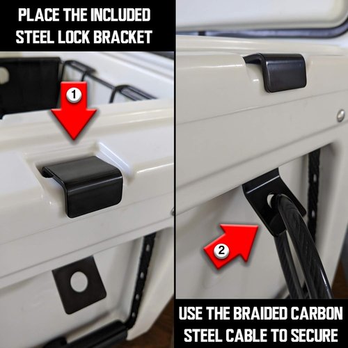 Cable Lock and Bracket in One! Compatible with Yeti & RTIC Coolers - Designed for Medium to Large Sized Yeti & Rtic Coolers (Does Not Fit Roadie) and Other Outdoor Equipment Such As Your Bike or Kayak