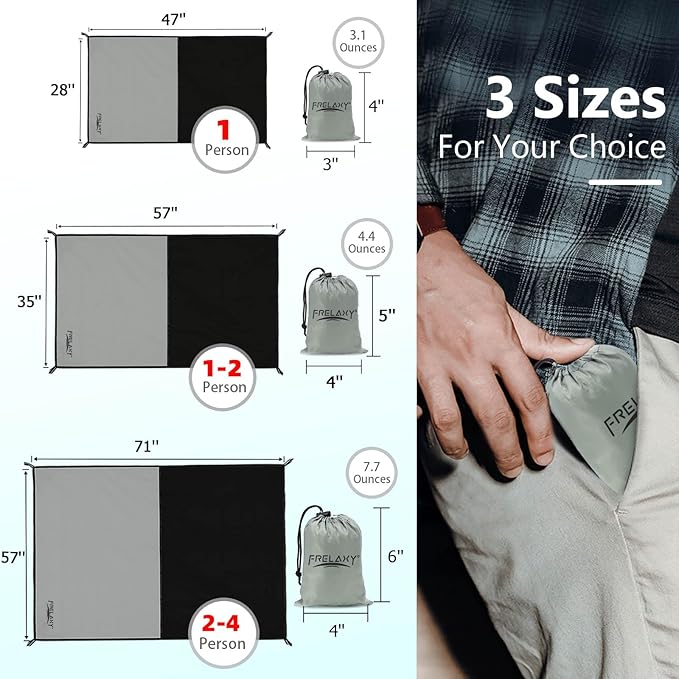 Frelaxy Pocket Picnic Blanket, Waterproof Beach Blanket, Compact Camping Blanket, Lightweight Outdoor Blanket for Beach Festival Camp Picnic Hiking Travel, 35'' x 57'', Grey