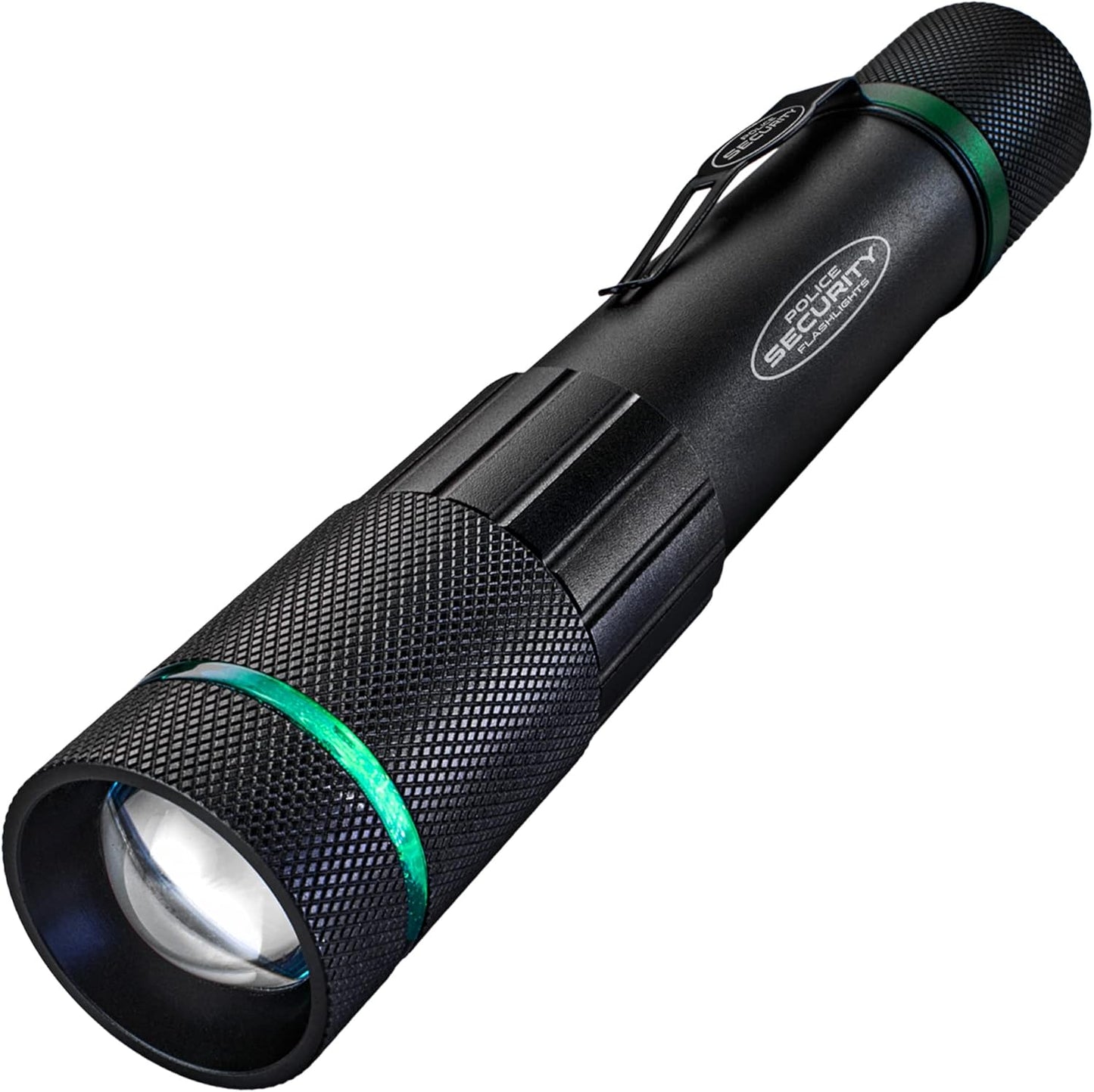 Police Security Dover 1000 Lumen Rechargeable Flashlight – USB-C Charging Cable Included, Slide Focus, 6-Hour Runtime, Impact Resistant – w/Belt Clip.