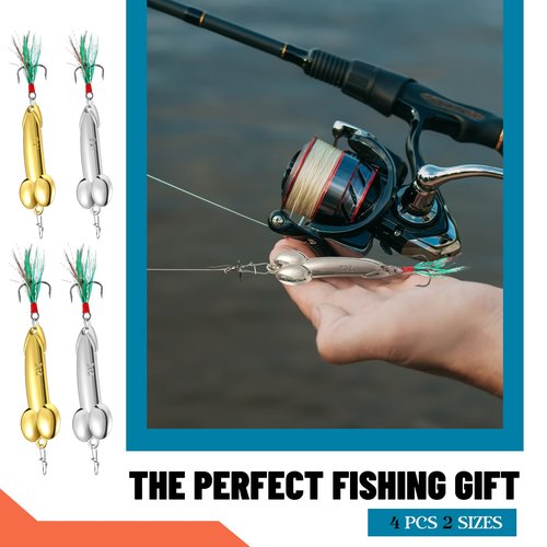 Relaxgiant 4 Pcs Funny Fishing Lures Bass Fishing Lures for Freshwater Saltwater Top Water Fish Gear Gag Gift for Fish Lovers(Gold and Silver,15g,21g)