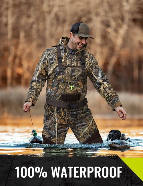 TIDEWE Hunting Waders with 200G Insulation Rubber Boots, Waterproof Cleated Neoprene Bootfoot Fishing Chest Waders (Size 11)