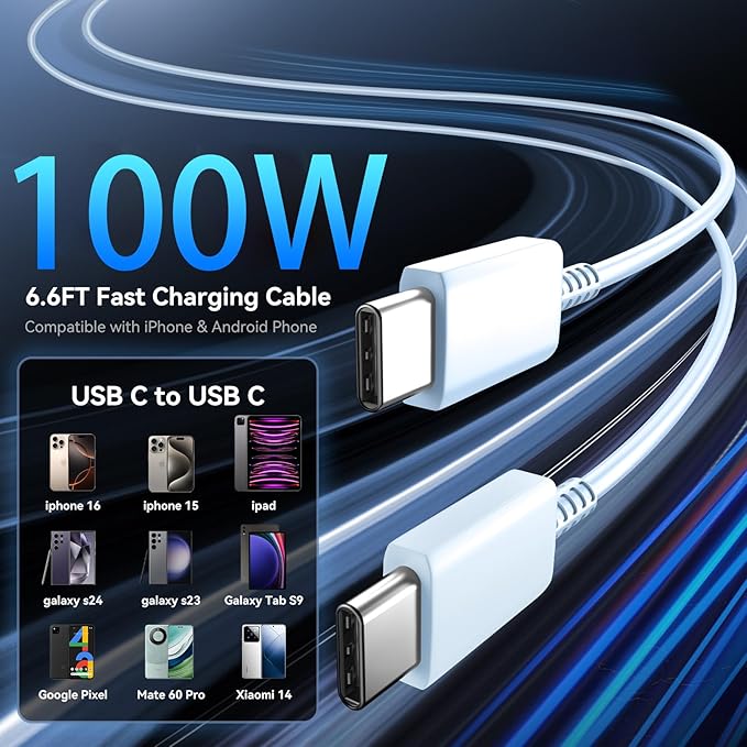 Phone 16 Pro Max Charger Fast Charging, 45W Super Fast USB C Charger Block with 6.6FT Long Charging Cord Cable for Phone 16 Pro Max/16 Pro/16/16 Plus,15 Pro Max/15 Pro/15,Android Phone-Blue