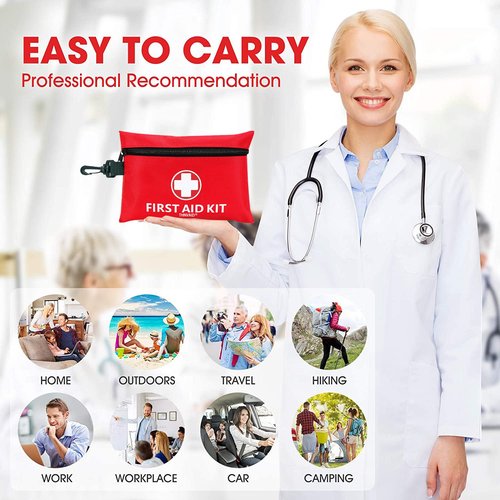 Mini First Aid Kit - 147 Piece Small First Aid Kit,with Rotatable Buckle Ideal for Cars, Schools, Sports, Homes, Travel, Camping, Hiking ﻿