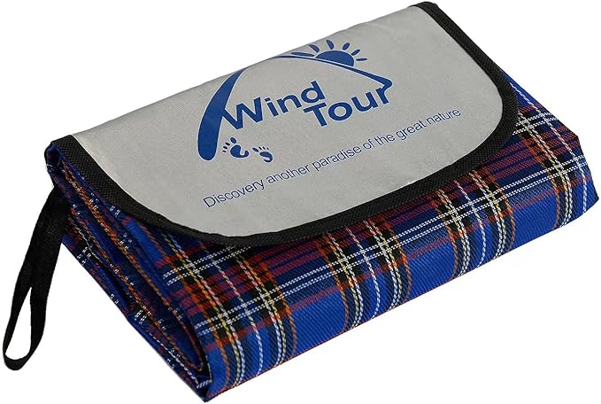 Wind Tour Family Outdoor Waterproof Durable Picnic Blankets with Carry Strap,Foldable 50×70.9 inch Sandproof Picnic Floor Mat for Kids Playground Camping Park Hiking Grass Travelling (1, Blue)