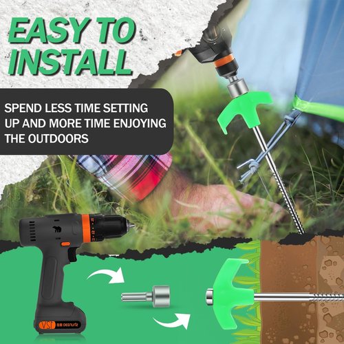 LOZAGU 6-Pack Screw in Tent Stakes Heavy Duty, 8”Drill in Style Ground Anchor Pegs with Hex Nut Driver. (6-Pack Tent Stakes)