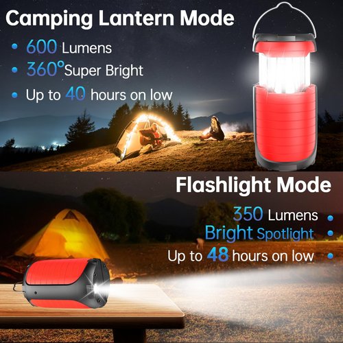 Camping Lights Hand Crank Solar Camping Lantern, Portable Ultra Bright LED Torch 5000MAH Rechargeable Led Flashlight Tent Lights, USB-C Charger Electronic Lantern for Emergency Hurricane