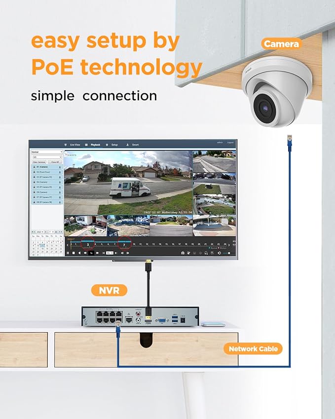 NVR Security Camera System 8 Channel, 6X 5MP Wired Surveillance IP Dome Turret Camera with Person Detection for Home Security, 100ft IR Night Vision, 4K 8CH PoE NVR 2TB HDD, PD93A0608-5M