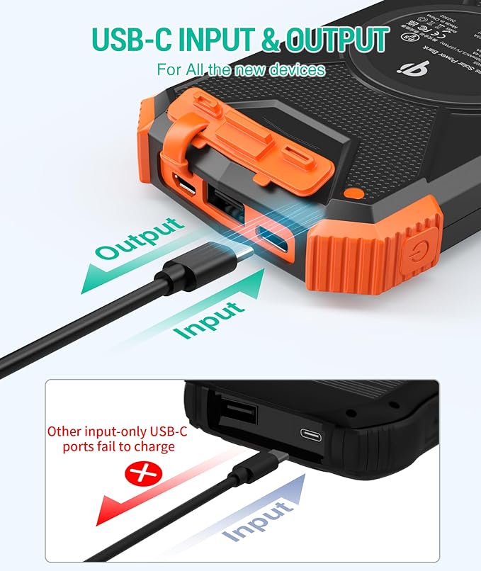 BLAVOR Solar Charger Power Bank 10,000mAh, Portable Wireless Charger, 20W Fast Charging External Battery Pack with USB C for Cell Phones, Solar Panel Charger with Dual Flashlight for Camping