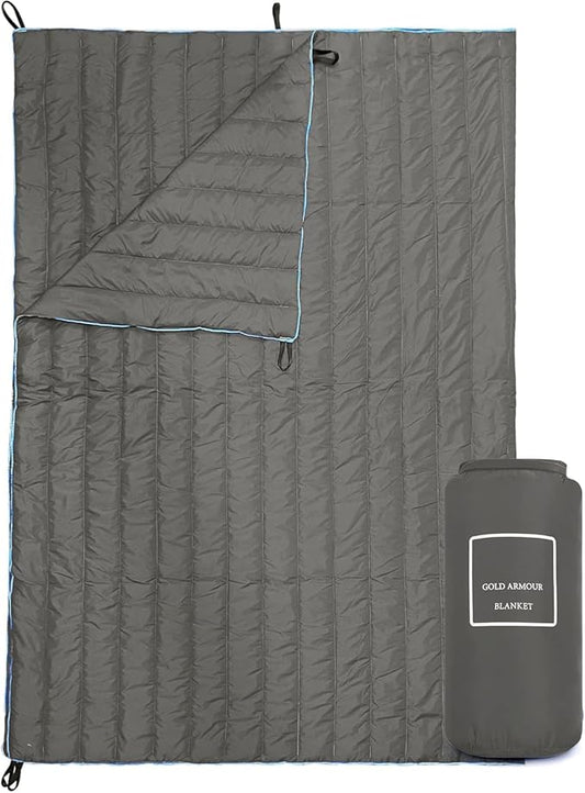Gold Armour Puffy, Packable Camping Blanket - Lightweight & Compact Insulated Quilt for Outdoor - Camping Gear (Gray)