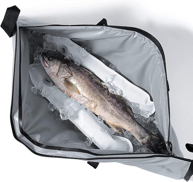 Buffalo Gear Insulated Fish Cooler - Leakproof Kill Bag with 2 Reusable Cooler Ice Packs - Portable Waterproof Zipper