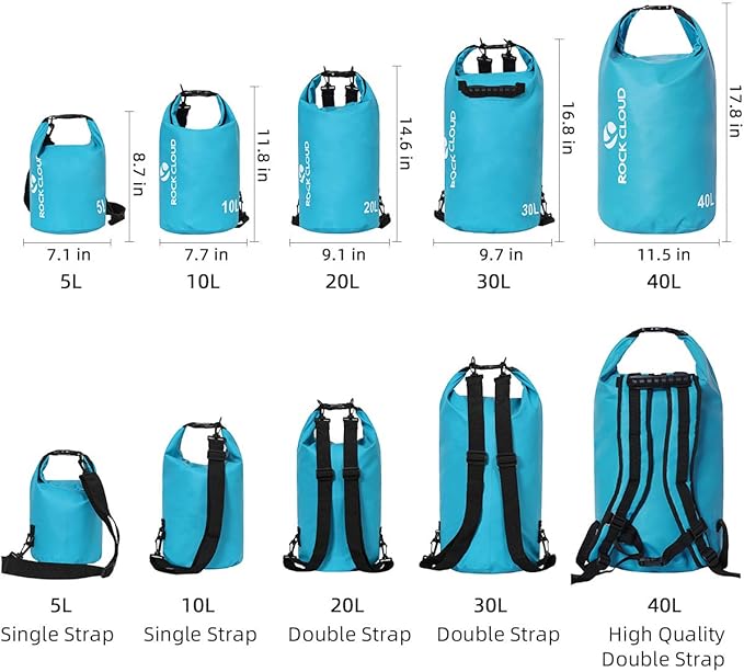 ROCK CLOUD Dry Bag Waterproof 20L Dry Sack for Kayaking Rafting Boating Beach Surfing Swimming Canoe Camping Hiking Fishing Ski, Lake Blue