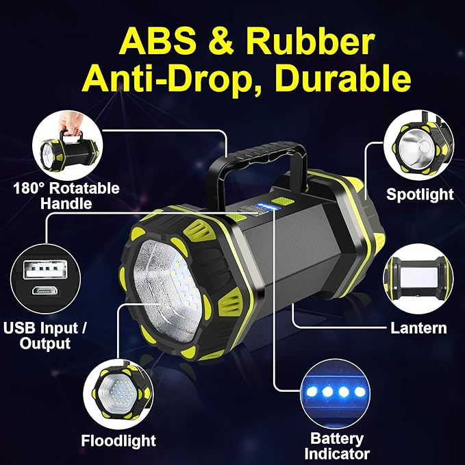 LED Camping Lantern Flashlight Spotlight Rechargeable Portable Super Bright Outdoor Emergency Light Searchlight Lamp Waterproof for Hiking Fishing Working Power Outages Hurricane