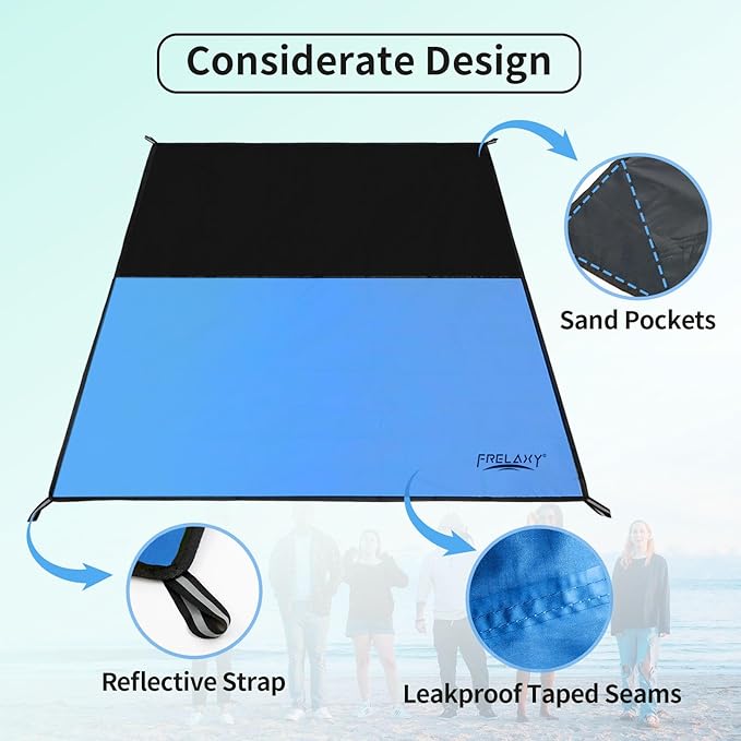 Frelaxy Pocket Picnic Blanket, Waterproof Beach Blanket, Compact Camping Blanket, Lightweight Outdoor Blanket for Beach Festival Camp Picnic Hiking Travel (Blue, 28'' x 47'')