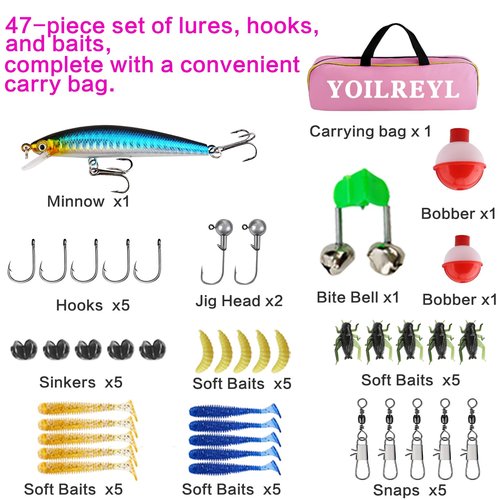 Yoilreyl Kids Fishing Rod and Reel Combo Push Button Small Collapsible TelescopicFishing Pole Kit Beginner Youth Boys Girls Fishing Starter Set Tackle(Spinning Rod+Casting Rod)