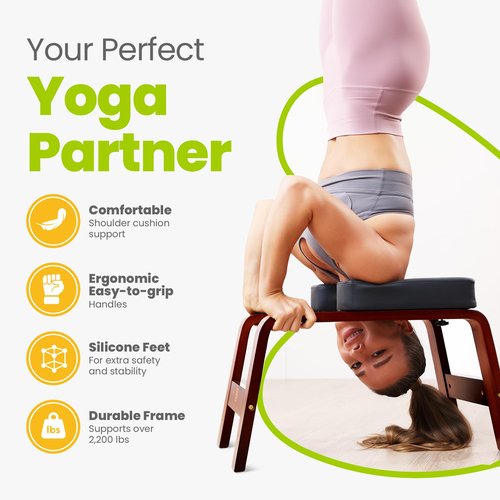 BODYWAKER Yoga Headstand Bench, Stand Yoga Chair for Balance Training, Core Strength Building, Upside Down Chair for Relaxation, Handstand Trainer Inversion Chair for Home Gym (Chocolate Black)