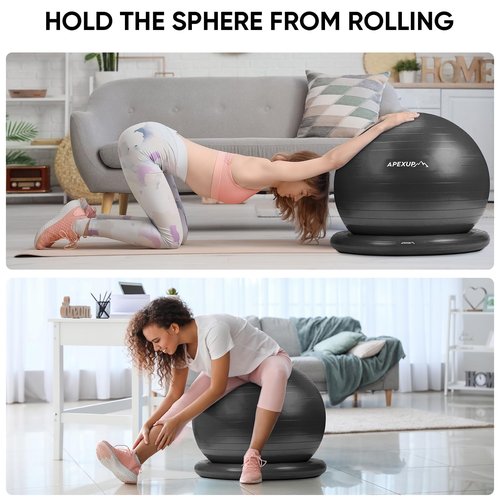 APEXUP Yoga Ball Chair, Exercise Ball Chair with Base for Office, Anti Slip Stability Ball Fitness Ball Seat, Home Gym Workout Ball, Balance Ball with Pump (Black, L)