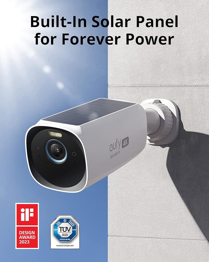 eufy Security eufyCam S330 (eufyCam 3) 2-Cam Kit, Security Camera Outdoor Wireless, 4K Camera with Solar Panel, Forever Power, Face Recognition AI, Expandable Local Storage, No Monthly Fee