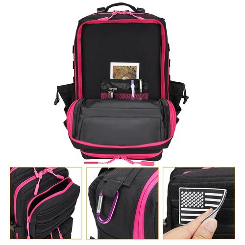 Lovelinks21 25L Tactical Military Backpack Small Travel Backpack for Men and Women Assault Pack Bug Out Bag Molle Daypack Gym Backpack with Bottle Holder (Black Neon Pink)
