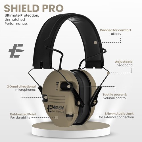 Emblem Outdoor Shield Pro Electronic Shooting Ear Protection for Gun Range | NRR 23dB | 4X Sound Amplification. Adult and Kid Hearing Protection Earmuffs for Noise Cancellation - Green