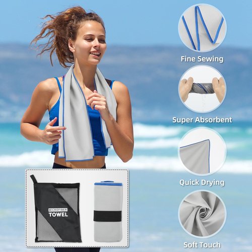 NUOYEE 4 Pack Camping Towel Set Microfiber Lightweight Quick Dry Bath Travel Towels Men Women S L XL Fast Drying Compact Absorbent Towel for Body Beach Yoga Swimming Pool Hiking Picnic(Light Grey)