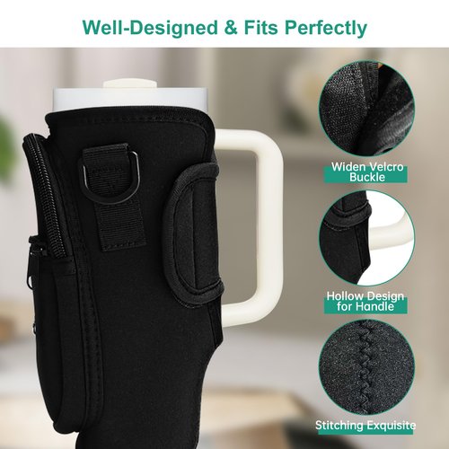 Water Bottle Carrier Bag for Stanley 30oz, Water Bottle Holder with Strap, Bottle Sling with Phone Pocket for Tumbler with Handle, Neoprene Cup Bag Water Bottle Pouch, Stanley Cup Accessories