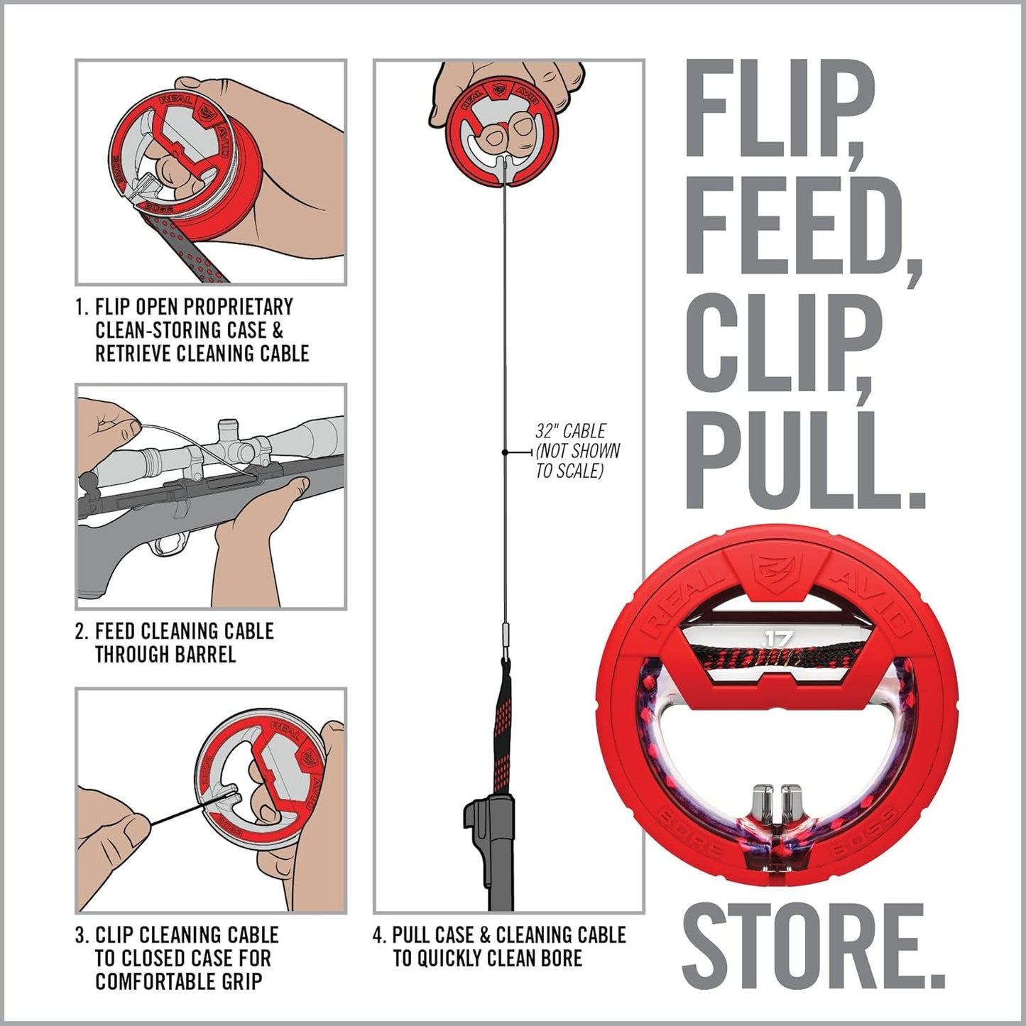 Real Avid Bore Boss Gun Cleaning System - Rapid Pull Through Barrel & Bore Cleaning Cable with Integrated Brush & Mop - Choose Style Below