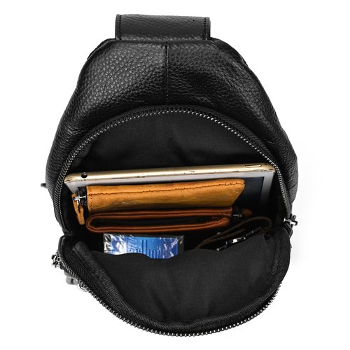 Small Leather Sling Bag Crossbody for Men Women One Strap Shoulder Cross Body Bag Sling Backpack for Travel, 9342 Black