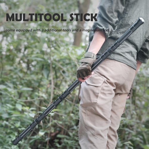 Autuveen Hiking Tactical Stick Walking Staff,Portable Walking Sticks Trekking Poles Outdoor Multitool Camping Gear for Men Women (Gray)