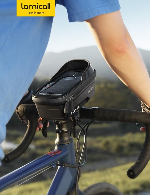 Lamicall Bike Frame Bag Waterproof, [1s Release] [2 in 1], Phone Holder Mount, Cycling Pouch with Rain Cover, Bike and Bicycle Top Tube Bag Accessories for Phones Under 7"
