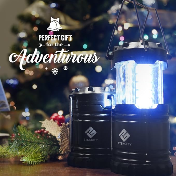 Etekcity Camping Lanterns for Power Outages 4 Pack, Flashlight for Camping Essentials, Emergency Led Battery Operated Lights, Survival Kit and Gear for Hurricane, Black