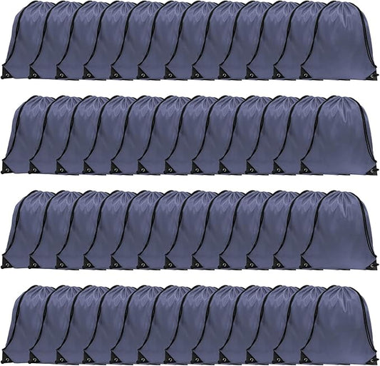 GoodtoU Drawstring Bags, Nylon Backpacks - Drawstring Gym Bags for Sport, Traveling, Team (Grey, 48Pcs)