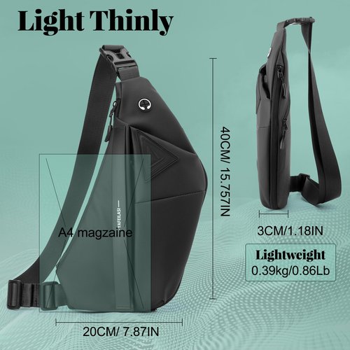 LKEX Sling Bag Anti-theft Chest Crossbody Waterproof Shoulder Cool Backpack Travel Personal Pocket for Men and Women (Black Right-Handed)