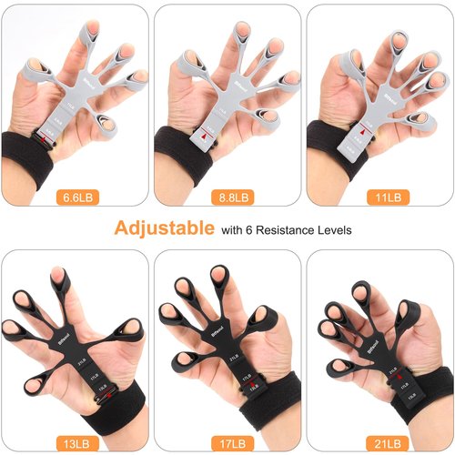 Grip Strength Trainer Kit with Hand Gripper Strengthener, Finger Exerciser, Forearm Workout Ring, Double-Sided Finger Stretcher(Gripster) and Stress Relief Ball (black grey)
