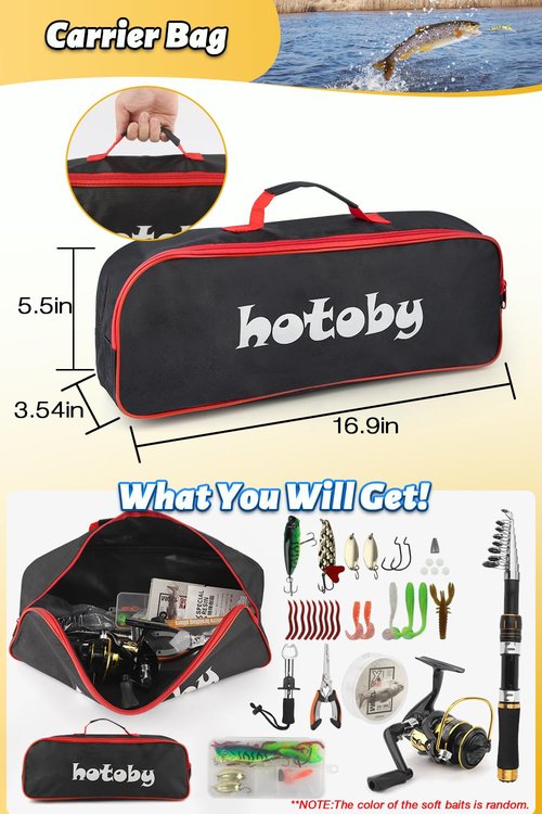 Fishing Pole Combo Set, 6.89ft Fishing Rod and Reel Combo, Carbon Fiber Telescopic Fishing Rod Kit with Spinning Reel, Fishing Pliers, Lip Gripper, Line, Lures, Carrier Bag for Beginner Angler