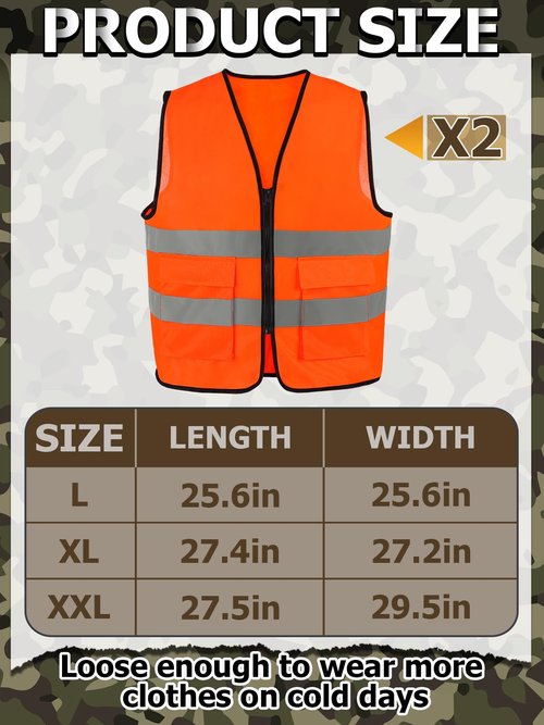 Apipi 4 Pcs Blaze Orange Hunting Vest and Beanie - High Visibility Vest for Men Women, Safety Hunting Vest with Reflective Strips for Outdoor Hunting Hiking Work, XL