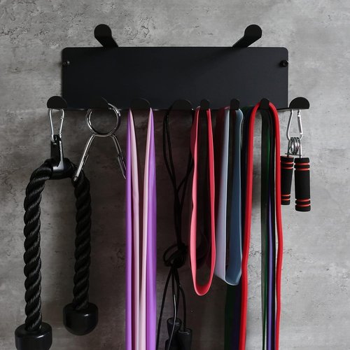 Multi-Purpose Gym Equipment Storage Rack Resistance Bands Storage Hanger Barbell Rack Heavy Duty Gym Rack for Exercise Bands, Lifting Belts and Jump Ropes (Double Layer Black)