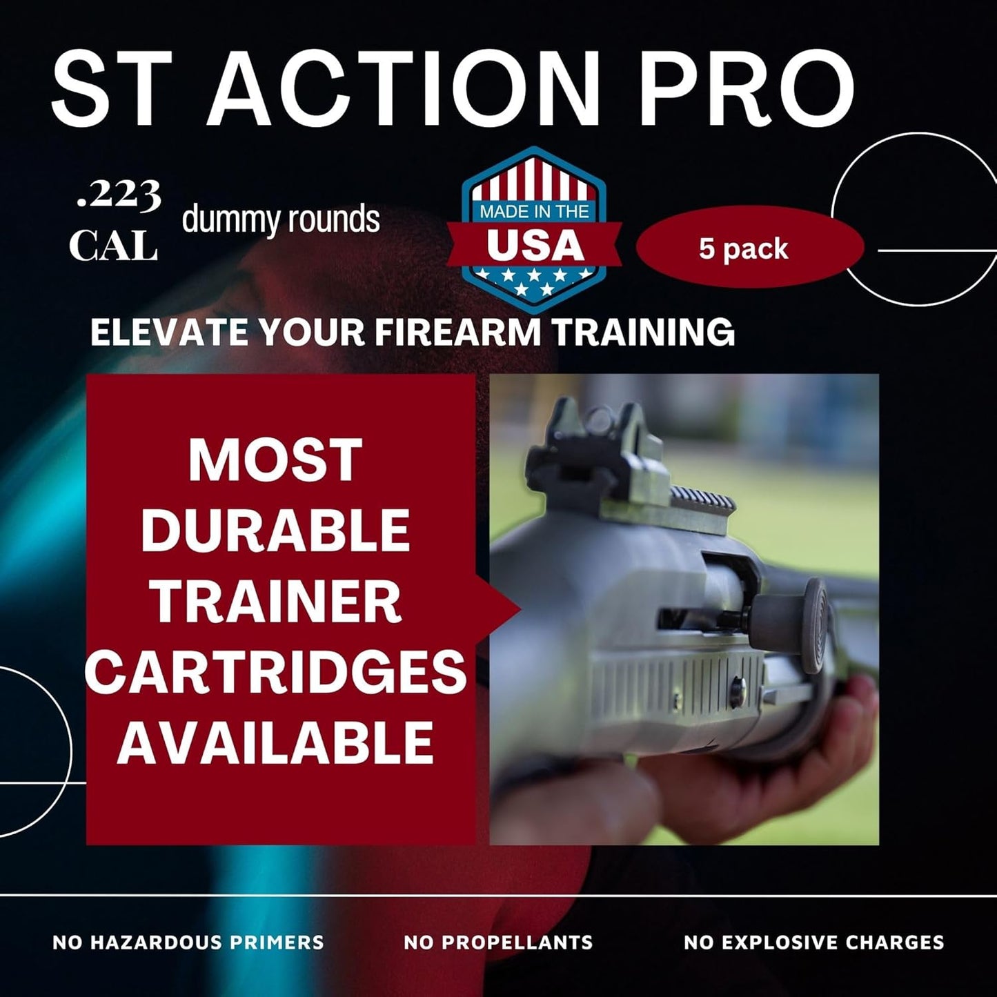 ST Action Pro .223 Cal (5.56mm)– Orange Safety Trainer Dummy Rounds, Reusable Dry Fire Training Ammunition (5-Pack) for Gun Owners