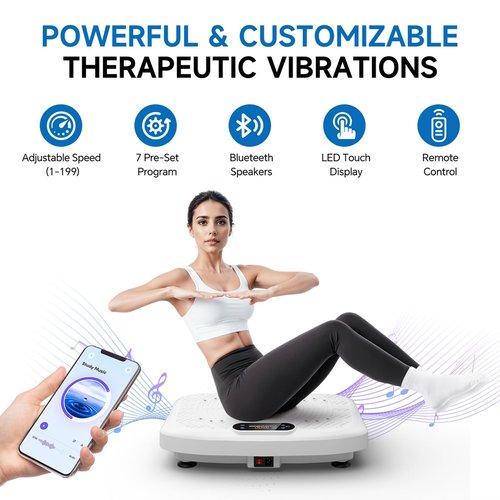 Vibration Plate Exercise Machine Weight Loss, Full Body Workout Vibration Plate Lymphatic Drainage, 199 Adjustable Speeds Power Shaping Vibrating Plate 450 Lbs Capacity Fitness Platform White