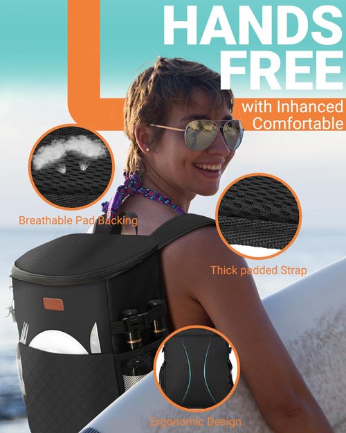 Soft Cooler Backpack 30 Cans/45 Cans, Backpack Coolers Insulated Leak Proof Thermal Lunch Backpack for Men Work Small Cooler Bag Beach Travel Picnic Drink Beverage Beer(30 Cans, Black)