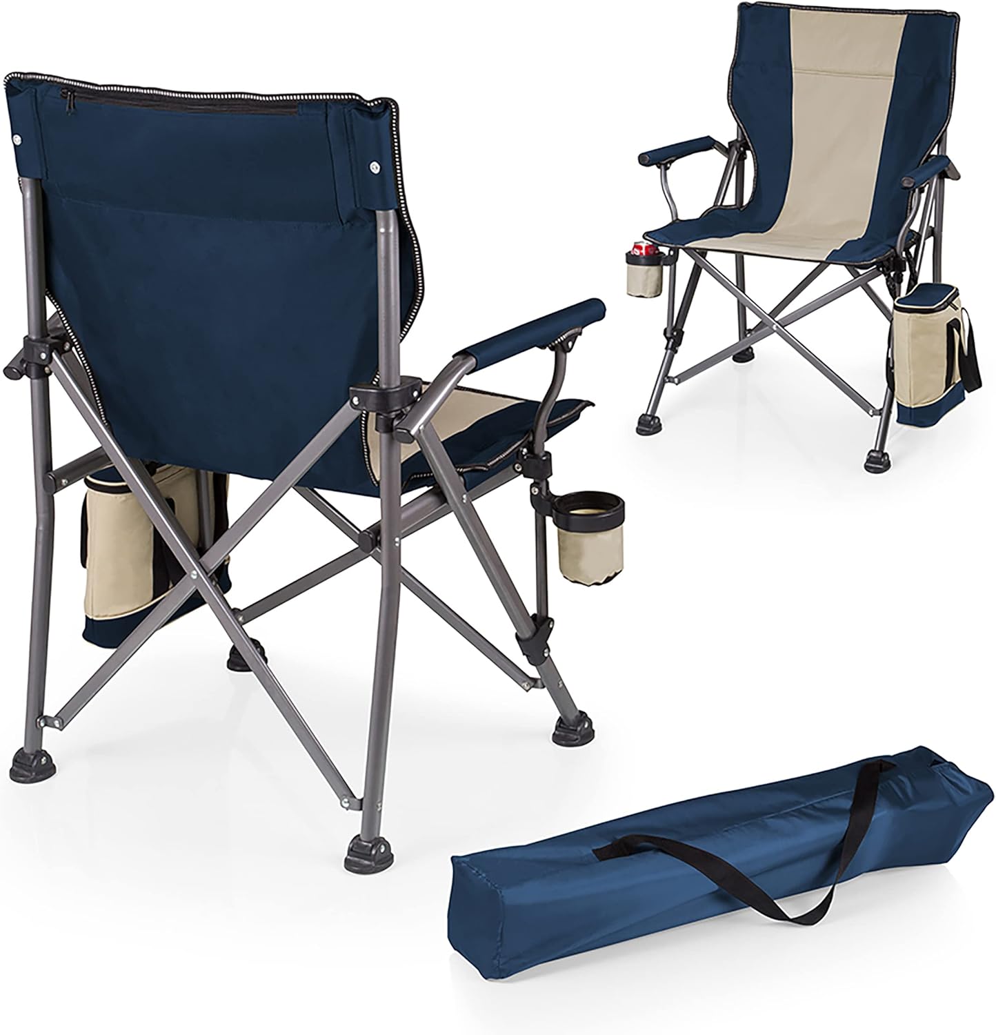 PICNIC TIME Outlander XL Heavy Duty Folding Camping Chair with Insulated Cooler, Oversized Portable Lawn, Beach & Camp Chair with Cup Holder, Storage Pocket, Carry Bag, 400 lb Capacity (Black)
