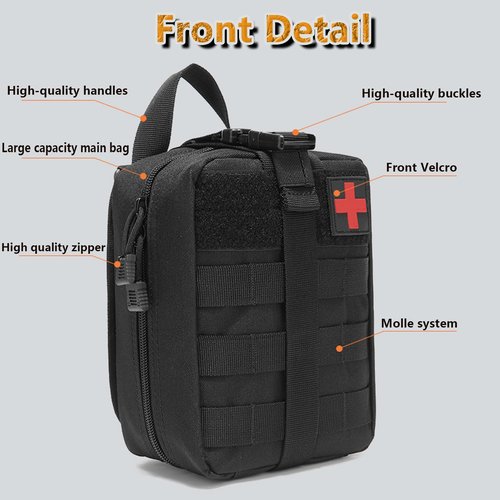 Tactical Medical Molle Pouch Tactical - 1000D Nylon First Aid Pouchs, Big Capacity EMT Bag Utility, Heavy Duty Military Grade Rip-Away Ifak Pouch for Home and Outdoor Activities (Black)
